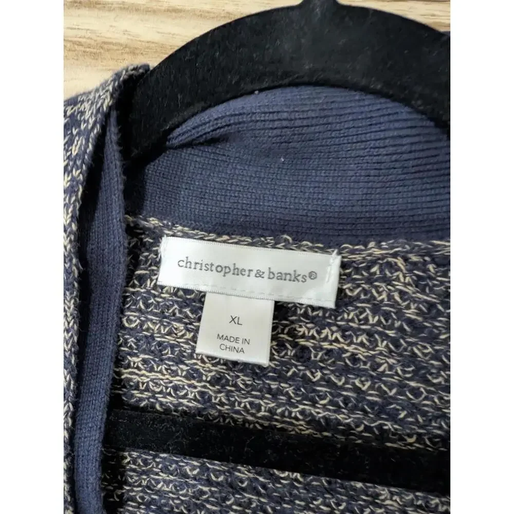 Christopher‎ & Banks XL Tunic Blue Buckle Cardigan Sweater Pockets